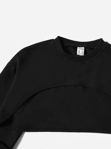 SHEIN Bộ hai mảnh Gái Dây kéo Túi Slogan Giải trí - màu đen - Xem 4