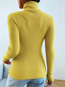 Mulvari Turtleneck Ribbed Knit Jumper Without Necklace - Yellow - View 2