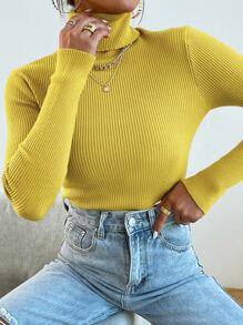 Mulvari Turtleneck Ribbed Knit Jumper Without Necklace - Yellow - View 4