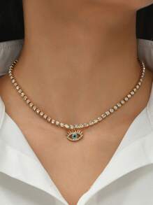 水鑽眼睛墜飾項鍊 - 金黃色 - 查看 1