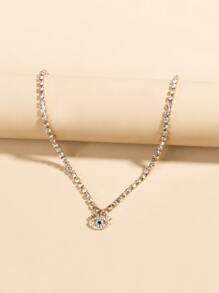 水鑽眼睛墜飾項鍊 - 金黃色 - 查看 2