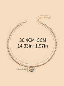 水鑽眼睛墜飾項鍊 - 金黃色 - 查看 3