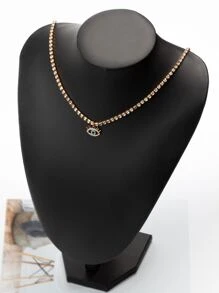 水鑽眼睛墜飾項鍊 - 金黃色 - 查看 4