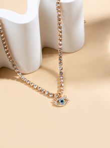 水鑽眼睛墜飾項鍊 - 金黃色 - 查看 5