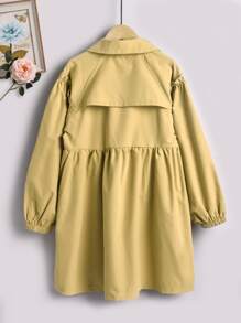 Niñas Gabardina de manga raglán ribete fruncido - Caqui - Ver 2