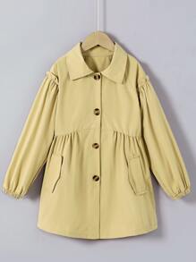 Niñas Gabardina de manga raglán ribete fruncido - Caqui - Ver 3