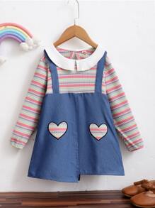 小女童彩色條紋愛心刺繡二合一牛仔裙 - 彩色 - 查看 1