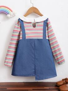 小女童彩色條紋愛心刺繡二合一牛仔裙 - 彩色 - 查看 2
