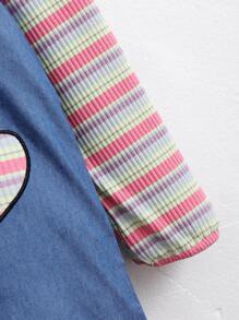 小女童彩色條紋愛心刺繡二合一牛仔裙 - 彩色 - 查看 3