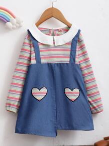 小女童彩色條紋愛心刺繡二合一牛仔裙 - 彩色 - 查看 4