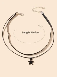 星星吊墜多層頸鏈 - 黑色 - 查看 2