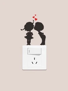 1pc Creative PVC Switch Outlet Wall Sticker, Cute Couple Print Self-Adhesive Switch Sticker For Decoration, Stickers, Wall Decal, Vinyl Decal For Home Decorations, Spring Decoration Items Refresh Your Home, Festival Decoration Stickers Gifts Birthday Graduation - Black - View 1