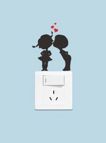 1pc Creative PVC Switch Outlet Wall Sticker, Cute Couple Print Self-Adhesive Switch Sticker For Decoration, Stickers, Wall Decal, Vinyl Decal For Home Decorations, Spring Decoration Items Refresh Your Home, Festival Decoration Stickers Gifts Birthday Graduation - Black - View 5