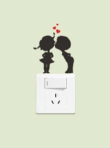 1pc Creative PVC Switch Outlet Wall Sticker, Cute Couple Print Self-Adhesive Switch Sticker For Decoration, Stickers, Wall Decal, Vinyl Decal For Home Decorations, Spring Decoration Items Refresh Your Home, Festival Decoration Stickers Gifts Birthday Graduation - Black - View 6
