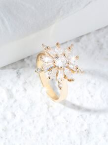 方晶鋯石花朵裝飾戒指 - 金黃色 - 查看 2