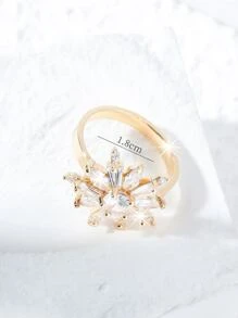 方晶鋯石花朵裝飾戒指 - 金黃色 - 查看 3