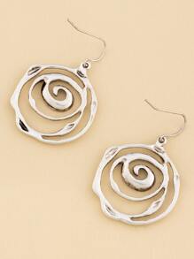 眼睛細節幾何耳墜 - 復古銀色 - 查看 2