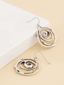 眼睛細節幾何耳墜 - 復古銀色 - 查看 3