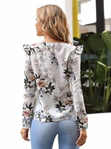 SHEIN Clasi 印花荷葉邊襯衫 - 彩色 - 查看 2