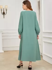 Mulvari 素色前紐扣燈籠袖連衣裙 - 薄荷綠 - 查看 2