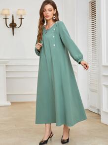 Mulvari 素色前紐扣燈籠袖連衣裙 - 薄荷綠 - 查看 3