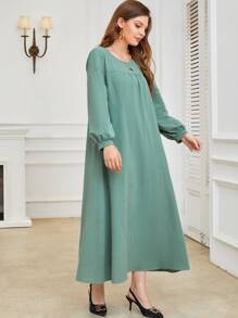 Mulvari 素色前紐扣燈籠袖連衣裙 - 薄荷綠 - 查看 6