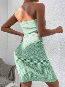 SHEIN Essnce 段染抹胸針織上衣和緊身針織短裙 - 綠色 - 查看 2