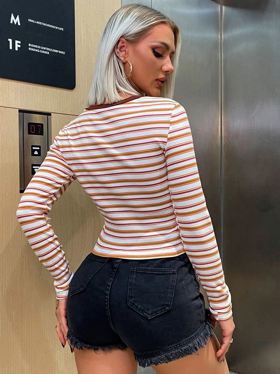 Colorful Striped Flower Embroidered Tee