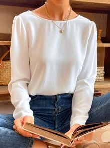 SHEIN Frenchy Guipure Lace Trim Fake Button Blouse Summer Elegant White - White - View 2