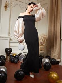 SHEIN Đầm Dây kéo Khối Màu Hấp dẫn - màu đen - Xem 3