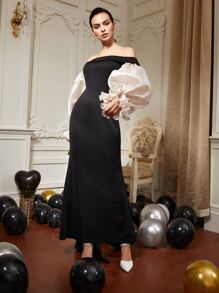 SHEIN Đầm Dây kéo Khối Màu Hấp dẫn - màu đen - Xem 5