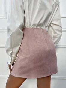SHEIN Privé Falda de talle alto unicolor bajo con abertura - Rosa vieja - Ver 2
