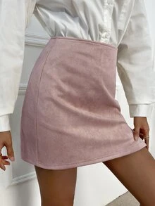 SHEIN Privé Falda de talle alto unicolor bajo con abertura - Rosa vieja - Ver 3