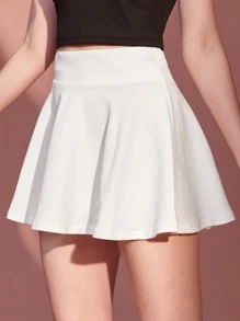 ROMWE Solid Flared Skirt