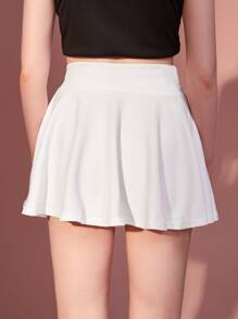 ROMWE Solid Flared Skirt