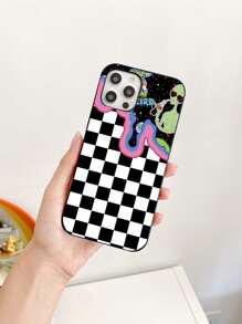Cartoon Alien Checkered Phone Case - Multicolor - View 2