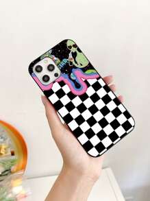 Cartoon Alien Checkered Phone Case - Multicolor - View 3