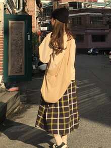 Plaid Midi A-line Skirt - Multicolor - View 2