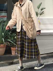 Plaid Midi A-line Skirt - Multicolor - View 3