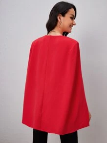 BizChic Solid Open Front Cloak Sleeve Blazer Workwear - Red - View 2