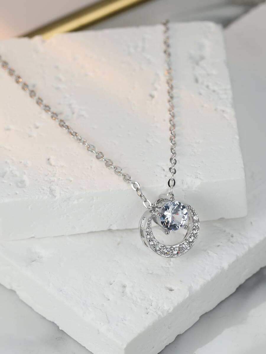 Dây chuyền Khối Zirconia  Mặt dây chuyền Mặt trăng - Bạc - Xem 1