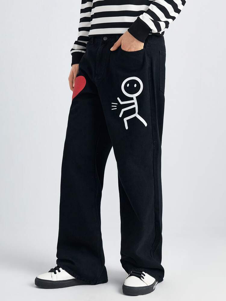 Manfinity Hypemode Quần Jeans Nam Nút Túi Dây kéo Con số Tim - màu đen - Xem 3