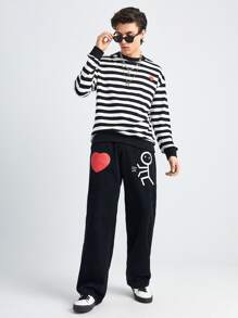 Manfinity Hypemode Quần Jeans Nam Nút Túi Dây kéo Con số Tim - màu đen - Xem 4