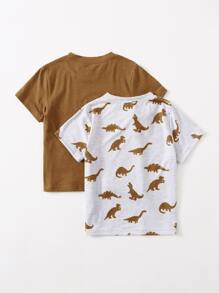 SHEIN Young Boy Dinosaur Pattern Loose Comfortable T-Shirt, Casual And Cute Style For School, Party, Outing, And Sports, Suitable For 4-7 Year Old Boys - Multicolor - View 2