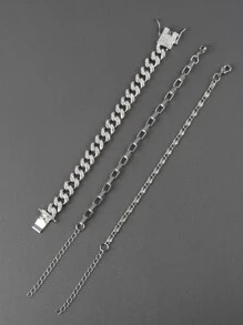 3入組/套適合女士男士流行龐克嘻哈風格搖滾派對全水鑽華麗裝飾手環 - 銀色 - 查看 4