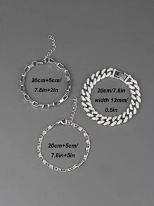 3入組/套適合女士男士流行龐克嘻哈風格搖滾派對全水鑽華麗裝飾手環 - 銀色 - 查看 6