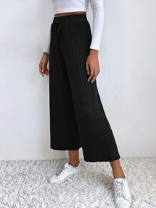 Muchica Solid Knotted Wide Leg Pants - Black - View 1