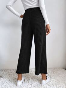 Muchica Solid Knotted Wide Leg Pants - Black - View 2