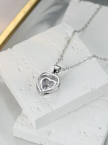 心方晶鋯石吊墜項鏈 - 銀色 - 查看 2