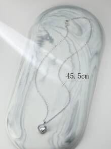 心方晶鋯石吊墜項鏈 - 銀色 - 查看 3